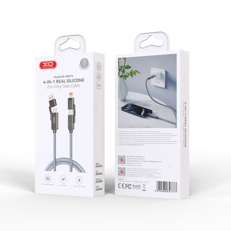 XO kabel NB275 4w1 USB-C - Lightning + USB - USB-C 60W 1,0m szary