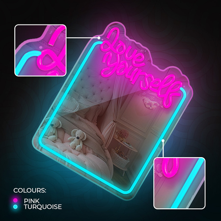 Neon MIRROR LED LOVE YOURSELF błękit róż FMNE01 Forever Light