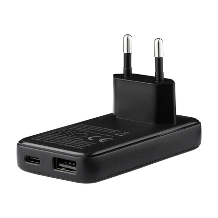 QUALO ładowarka sieciowa GaN ultra slim USB-A USB-C PD 45W czarna QLS-GN-US-AC-45-01