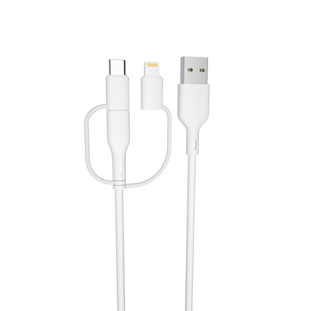 Forever kabel recykling 3w1 1,5m 2,4A USB-A - USB-C +microUSB+ Lightning KR3W1-00 biały