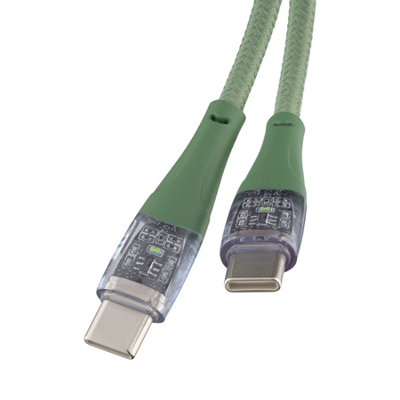 QUALO Transparent kabel nylonowy USB-C - USB-C 1,5m 3A 60W zielony QTCN-CC-04