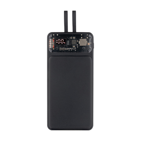 QUALO Transparent power bank 10000 mAh PD z LED 22.5W czarny QTPB10-LD-23-01