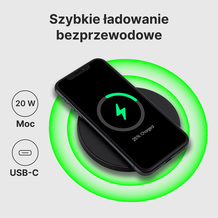 QUALO ładowarka indukcyjna 20W matowa czarna QLI-M-20W-01