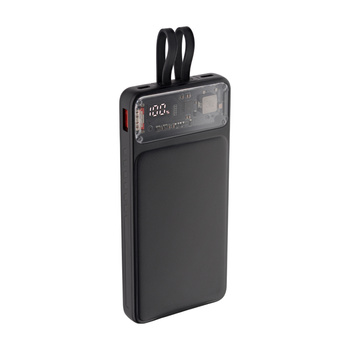 QUALO Transparent power bank 10000 mAh PD z LED 22.5W czarny QTPB10-LD-23-01