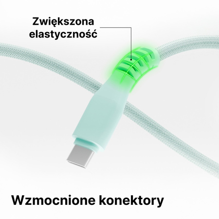 QUALO kabel nylonowy USB-C - USB-C 1,5m 3A 60W miętowy QKN-CC-21