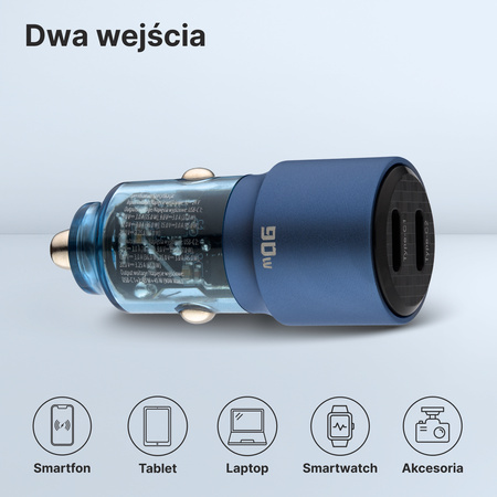 QUALO Transparent ładowarka samochodowa 2x USB-C aluminiowa 90W QTLS-AC-A-90