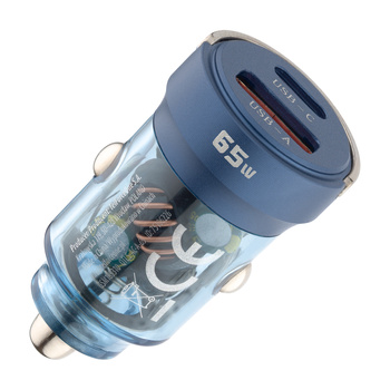 QUALO Transparent ładowarka samochodowa USB-A USB-C aluminiowa 65W QTLS-AC-A-65