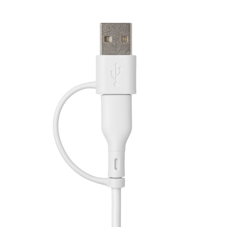 QUALO Recycling kabel 2w1 USB-C - USB-C 60W adapter USB-A 1,5m 3A biały QRC-CC+A-00