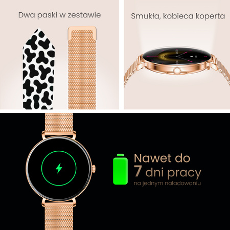 Forever Smartwatch SB-370 Lucca Różowe Złoto - Łaciaty Pasek