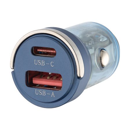 QUALO Transparent ładowarka samochodowa USB-A USB-C aluminiowa 65W QTLS-AC-A-65