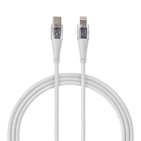 QUALO Transparent kabel nylonowy USB-C - Lightning 1,5m 2,4A biały QTCN-CL-00