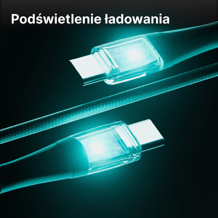 QUALO Transparent kabel nylonowy USB-C - USB-C 1,5m 3A 60W zielony QTCN-CC-04