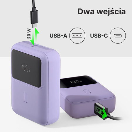 QUALO power bank 10000 mAh mini z LED 20W liliowy QPB10-LD-20-09