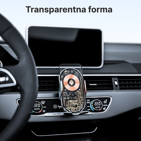 QUALO Transparent uchwyt samochodowy do kratki z ładowaniem indukcyjnym 15W szary QTUS-K-15-18