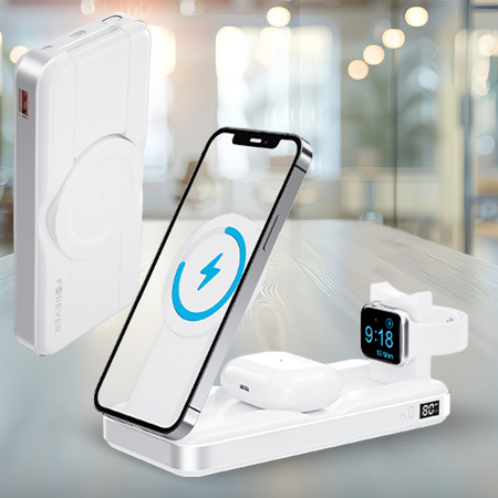 Forever power bank bezprzewodowy MATB-300 10000 mAh 3w1 biały