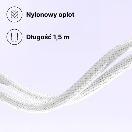 QUALO Transparent kabel nylonowy USB-A - USB-C 1,5m 3A 60W biały QTCN-AC-00
