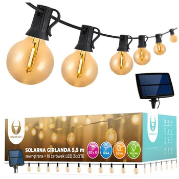 Girlanda świetlna 5,5m zewnętrzna + 10 żarówek G40 złota solarna IP44