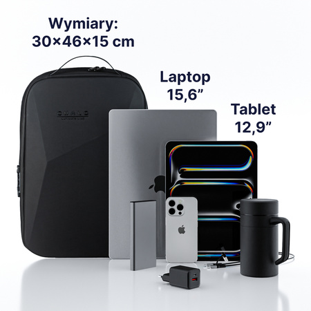 QUALO plecak sztywny wodoodporny z portem USB czarny QPS-W-USB-01