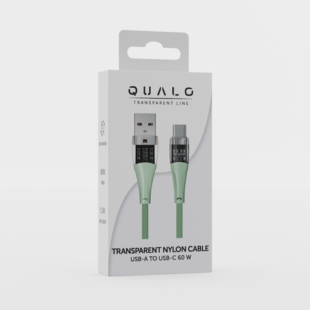 QUALO Transparent kabel nylonowy USB-A - USB-C 1,5m 3A 60W zielony QTCN-AC-04