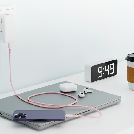QUALO kabel nylonowy USB-C - USB-C 1,5m 3A 60W różowy QKN-CC-16