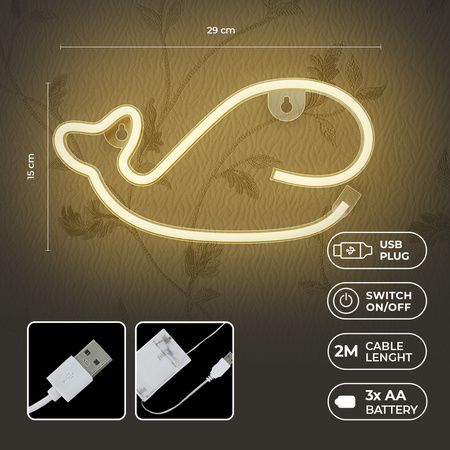 Forever Light neon LED WIELORYB ciepły biały Bat + USB FLNEO9