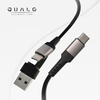 QUALO kabel silicon 2w1 USB-C - USB-C + USB-A  1,2m 3A czarny QKN-2w1-CCA-01