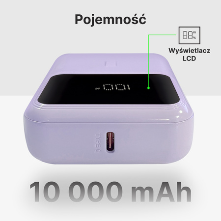 QUALO power bank 10000 mAh mini z LED 20W liliowy QPB10-LD-20-09