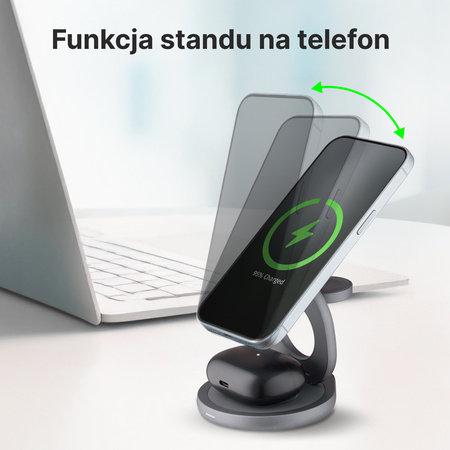 QUALO MagSafe Ładowarka indukcyjna z funkcją uchwytu 24W szara QMLI-24-18