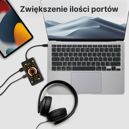 QUALO Transparentny HUB z funkcją ładowarki indukcyjnej szary QTPB5-HUB-18