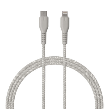 QUALO kabel nylonowy USB-C - Lightning 1,5m 2,4A szary QKN-CL-18