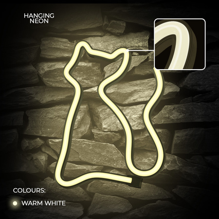 Forever Light neon LED KOT ciepły biały Bat + USB FLNEO3