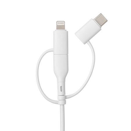 QUALO Recycling kabel 3w1 USB-C - USB-A adapter microUSB + Lightning 1,5m 3A biały QRC-CA+M+L-00