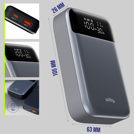 Allity powerbank APB-200 PD QC 33W 10000 mAh szary