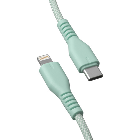QUALO kabel nylonowy USB-C - Lightning 1,5m 2,4A mietowy QKN-CL-21