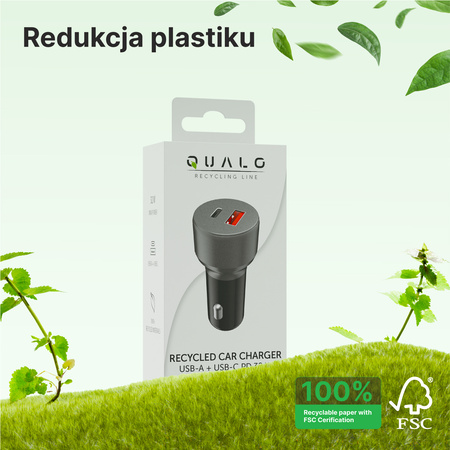 QUALO Recycling ładowarka samochodowa USB-A USB-C czarna 32W QRLS-AC-01-32