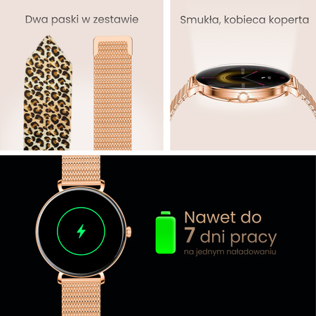 Forever Smartwatch SB-370 Lucca Różowe Złoto - Pasek w panterkę
