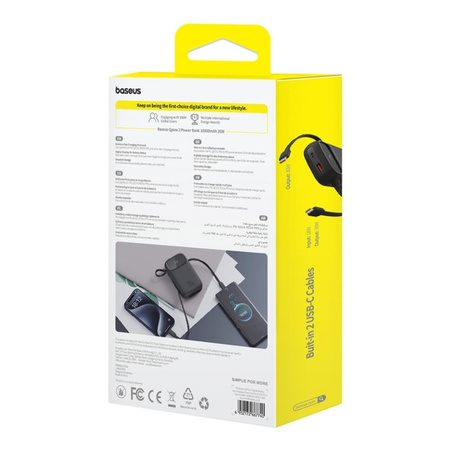 Powerbank Baseus QPow 2 30W 10000mAh z wbudowanymi kablami USB-C - czarny TTT
