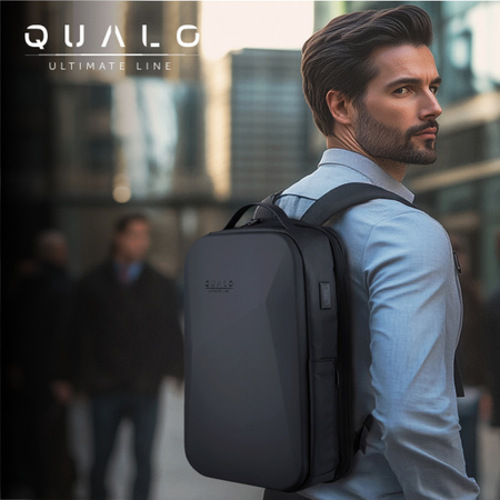 QUALO plecak sztywny wodoodporny z portem USB czarny QPS-W-USB-01