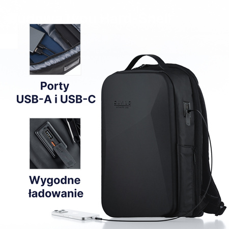 QUALO plecak sztywny wodoodporny z portem USB czarny QPS-W-USB-01