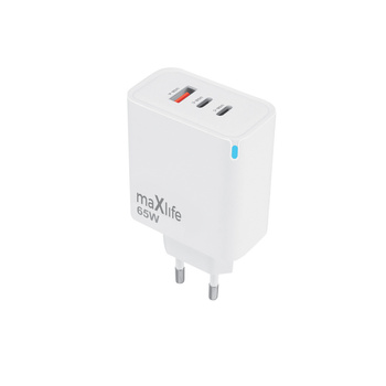 Maxlife ładowarka sieciowa GaN PD QC MXTC-09-65ACC 2x USB-C 1x USB 65W biała
