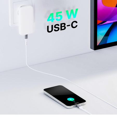 QUALO ładowarka sieciowa GaNultra slim USB-A USB-C PD 45W biała QLS-GN-US-AC-45-00