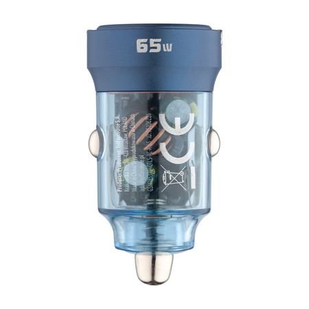 QUALO Transparent ładowarka samochodowa USB-A USB-C aluminiowa 65W QTLS-AC-A-65