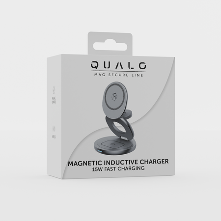 QUALO MagSafe Ładowarka indukcyjna z funkcją uchwytu 24W szara QMLI-24-18