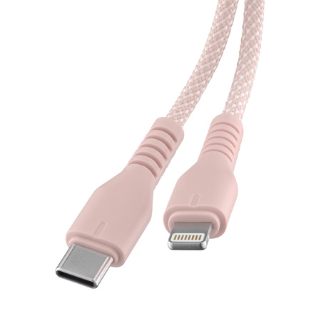 QUALO kabel nylonowy USB-C - Lightning 1,5m 2,4A rożowy QKN-CL-16