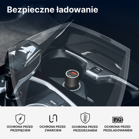 QUALO ładowarka samochodowa aluminowa USB-C USB-A 38W QLS-AC-38