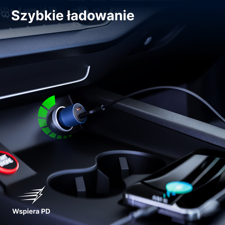 QUALO Transparent ładowarka samochodowa 2x USB-C aluminiowa 90W QTLS-AC-A-90