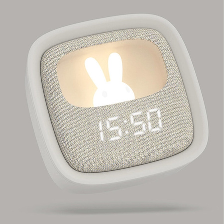 Budzik z nocnym króliczkiem LED PURE FNL-06 AURORA biały kwadratowy Forever Light