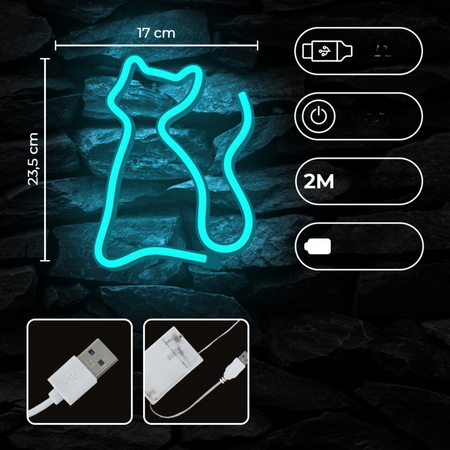 Neon LED KOT turkus NNE24 Neolia