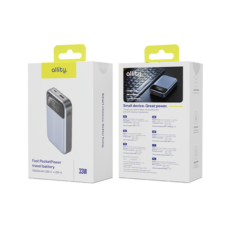 Allity powerbank APB-200 PD QC 33W 10000 mAh szary