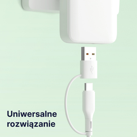 QUALO Recycling kabel 2w1 USB-C - USB-C 60W adapter USB-A 1,5m 3A biały QRC-CC+A-00